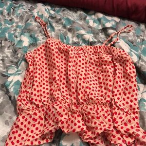 NWOT Top which a beige color and red dots